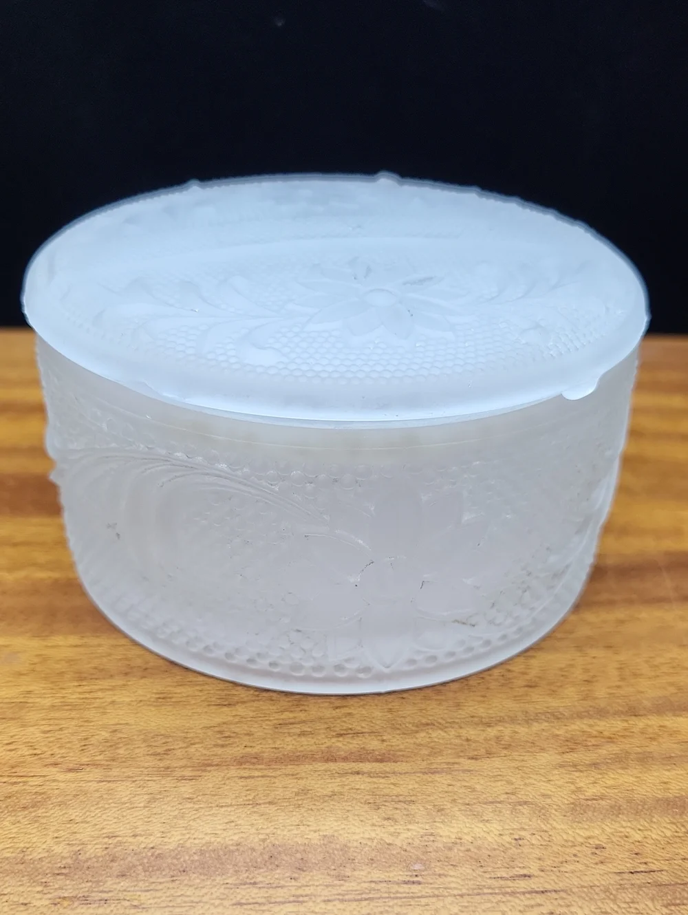 Frosted Glass Floral Covered Trinket Dish